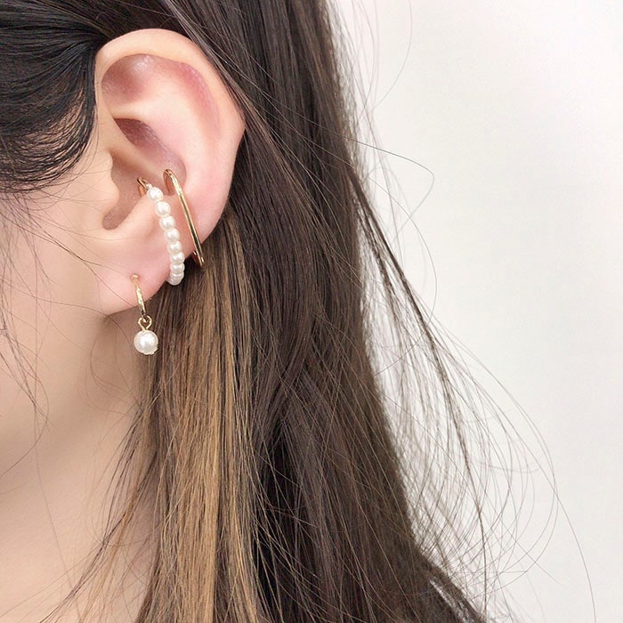 Junco Paris ＊美品イヤーカフ＊ラインストーン×ベビーパール BABY PEARL HOOP EAR CUFF(2JE0186)K10 イヤーカフ｜スター