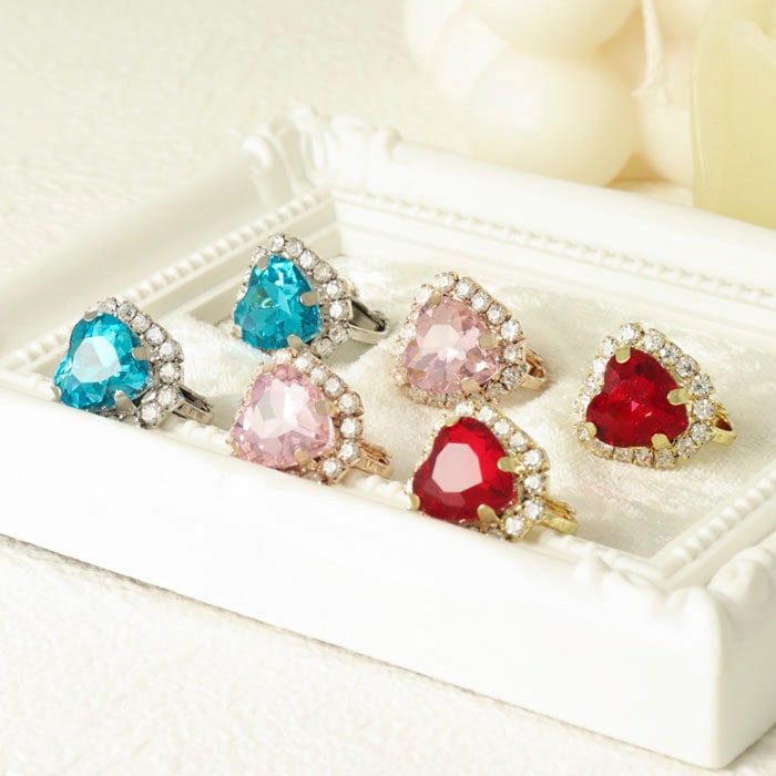 イヤリング キラキラ ハート ビジュー【3color】 | イヤリング