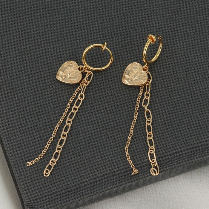 イヤリング フープ ハートコイン ダブルチェーン | イヤリング