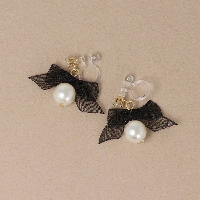 残りわずか】ノンホール シアー リボン パール | イヤリング,ノン