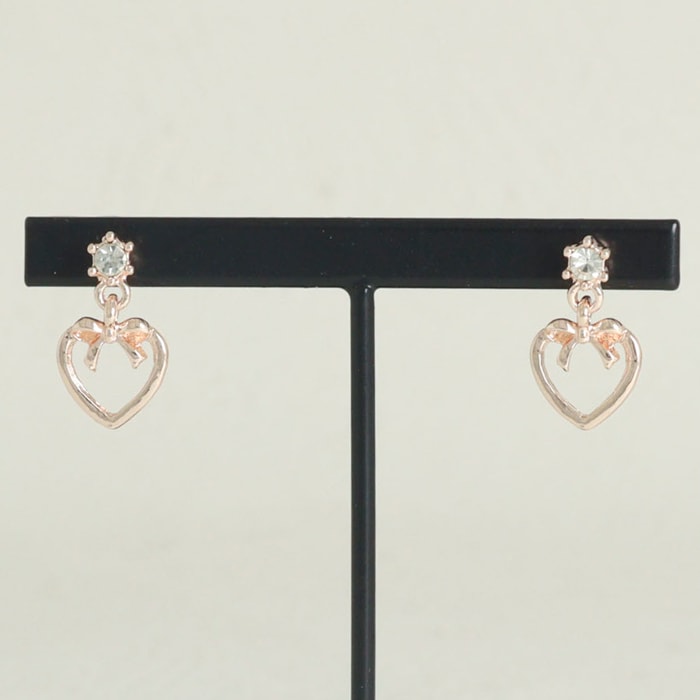 樹脂ピアス ハート リボン ストーン【3color】 | ピアス,樹脂ピアス