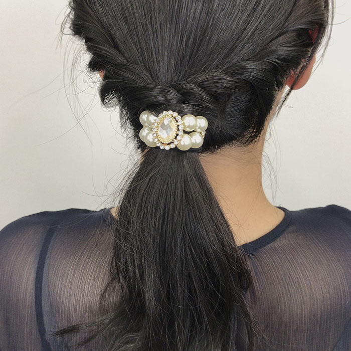 残りわずか】ヘアゴム パール オーバルビジュー | ヘアアクセサリー