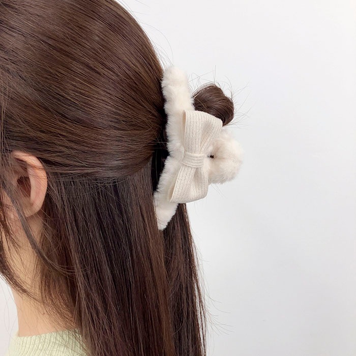 アクセサリー B43 残りわずか】バンスクリップ ニットリボン フェイクファー | ヘア