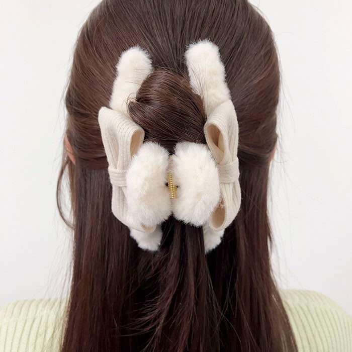 残りわずか】バンスクリップ ニットリボン フェイクファー | ヘア