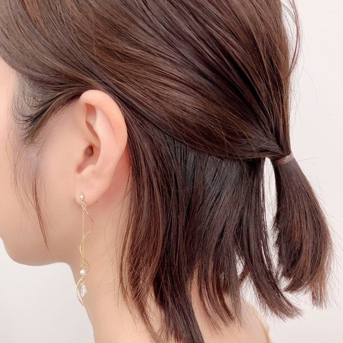 残りわずか】ピアス ウェーブ チェーン ドロップ パール | ピアス