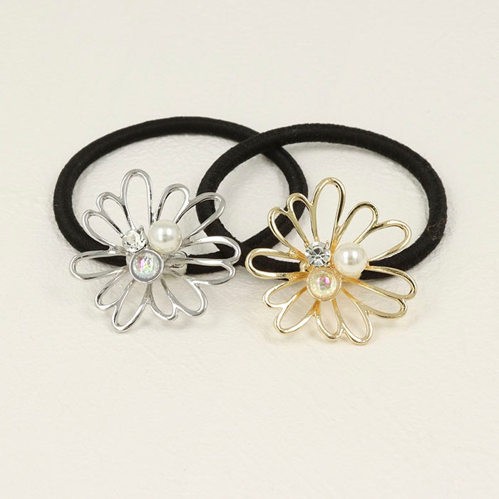 レジンヘアゴム ゴールド　ピンク　ベージュ　オーロラフラワー　個性的　天然石 BLAZE（手芸） ヘアゴム フラワー パール ゴールド 花 花柄 国産 日本