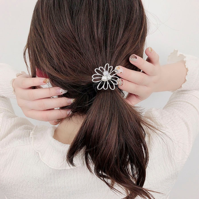 ヘアゴム メタルフラワー パール オーロラ ストーン | ヘア