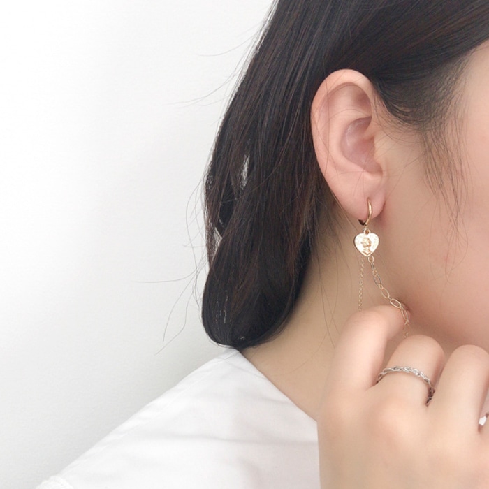 イヤリング フープ ハートコイン ダブルチェーン | イヤリング
