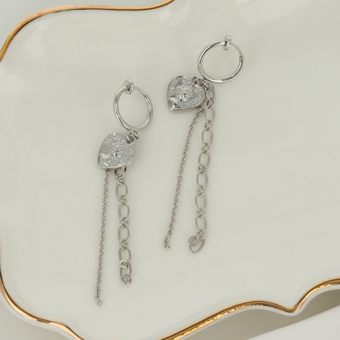 イヤリング フープ ハートコイン ダブルチェーン | イヤリング