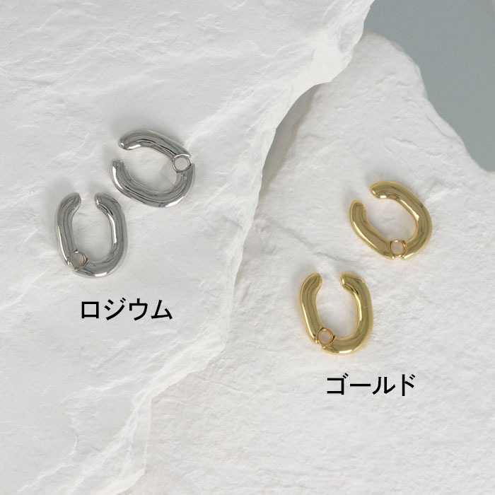 ◇デザインイヤリング オーバルフープ 角 痩せれ