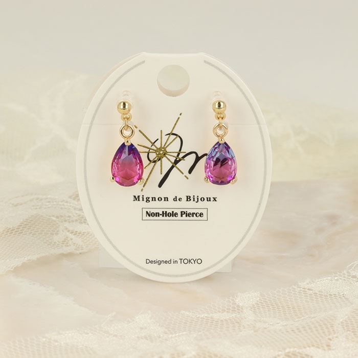 ノンホール ドロップ ガラス ストーン【3color】 | イヤリング,ノン