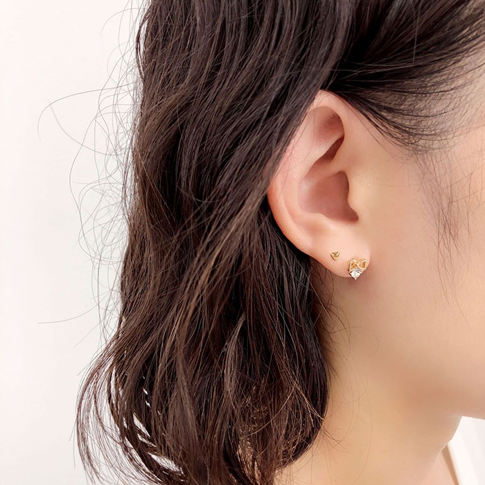 樹脂ピアスセット 6個 3ペア リボン ハート ビジュー【3color