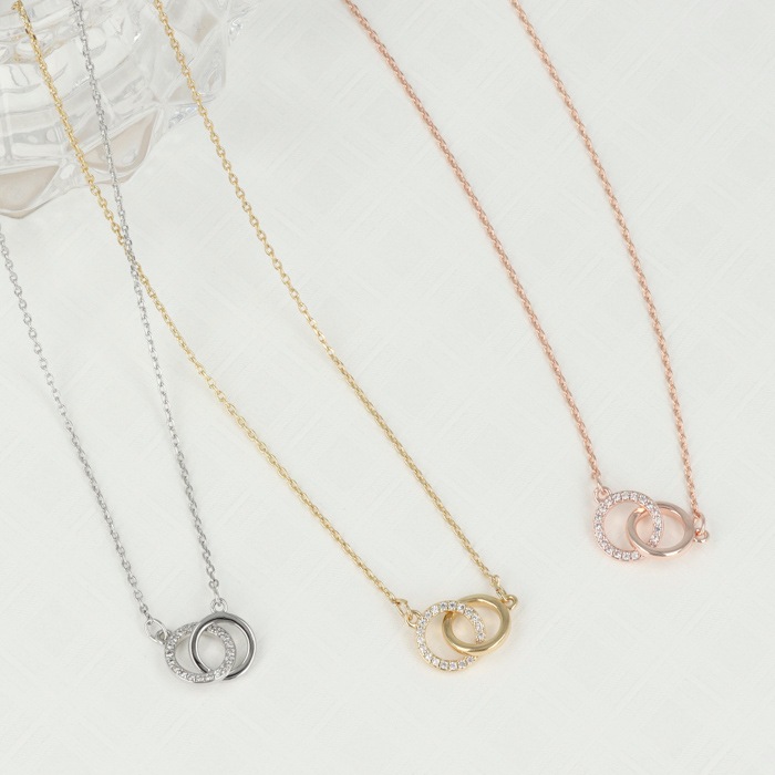 ネックレス ダブルサークル キュービック【3color