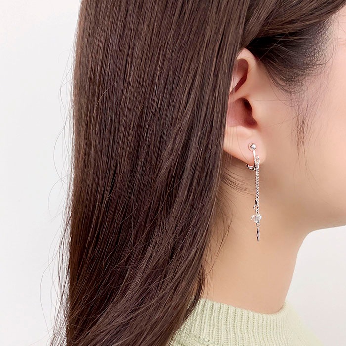 残りわずか】イヤリング ロング チェーン クリアビーズ【2type