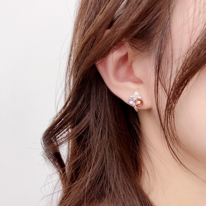 イヤリング パール ストーン カットビーズ【3color】 | イヤリング