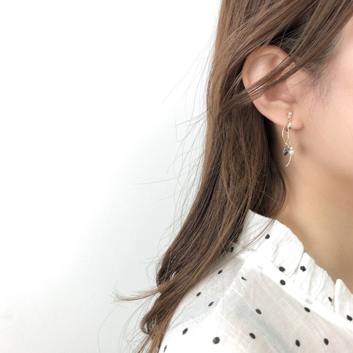 イヤリング ウェーブライン ビーズ パール【3color