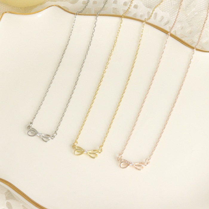ネックレス 華奢リボン キュービック【3color】 | キュービック