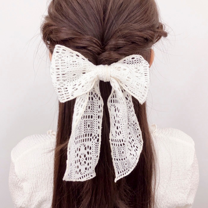リボン　ヘアゴム♡riana ribbon♡レースリボンホワイト♡ハンドメイド リボン ヘアゴム♡riana ribbon♡レースリボンホワイト