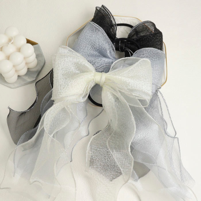 残りわずか】ヘアゴム シアーリボン シルバーエッジ【3color】 | ヘア