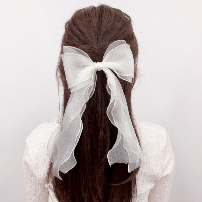 残りわずか】ヘアゴム シアーリボン シルバーエッジ【3color】 | ヘア