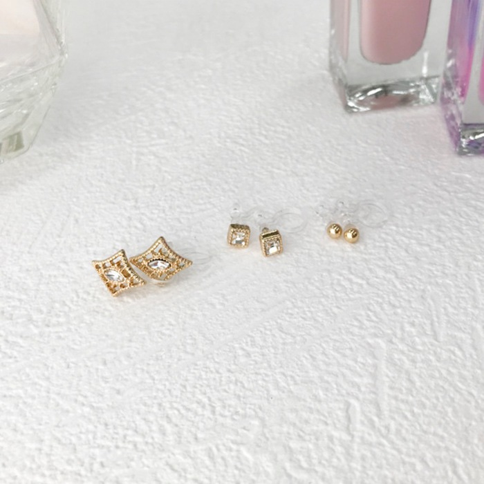 残りわずか】ノンホールセット 6個 3ペア ダイヤ スクエアストーン