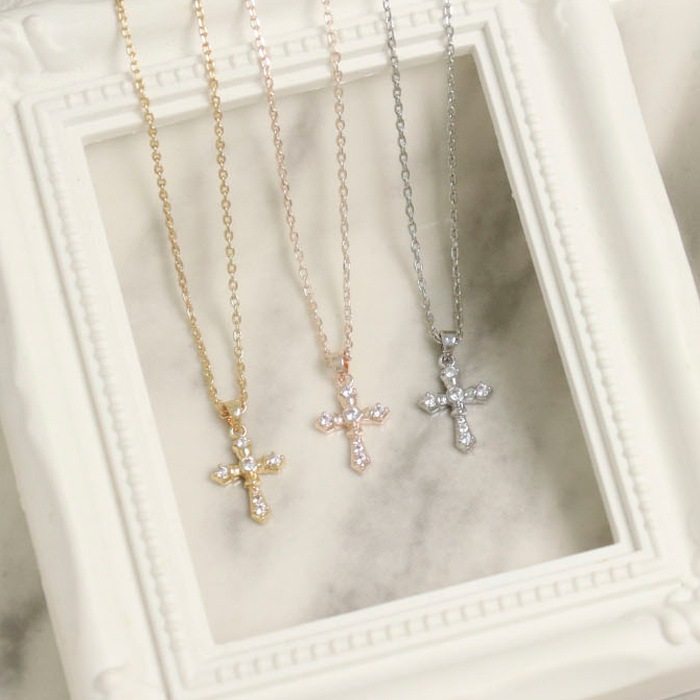 ネックレス クロス 十字架 ストーン キュービック【3color