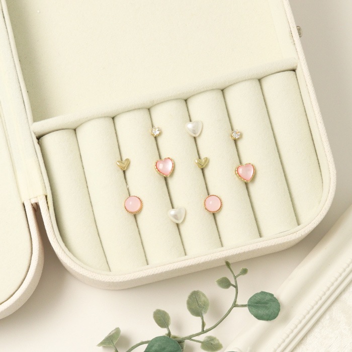 セットピアス 10個 5ペア カラー パール ハート【3color