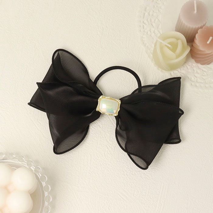 レジンヘアゴム クリップ ブラック オーロラフラワー モノトーン