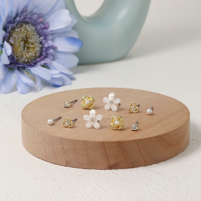 10/24再入荷】セットピアス 10個 5ペア フラワー パール ストーン