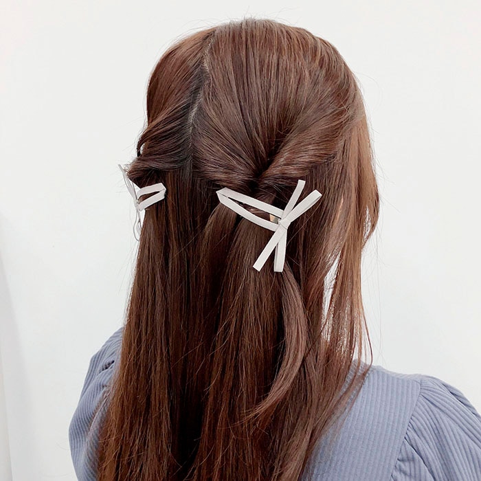 スリーピン スウェード リボン 2個セット | ヘアアクセサリー,ヘアピン 