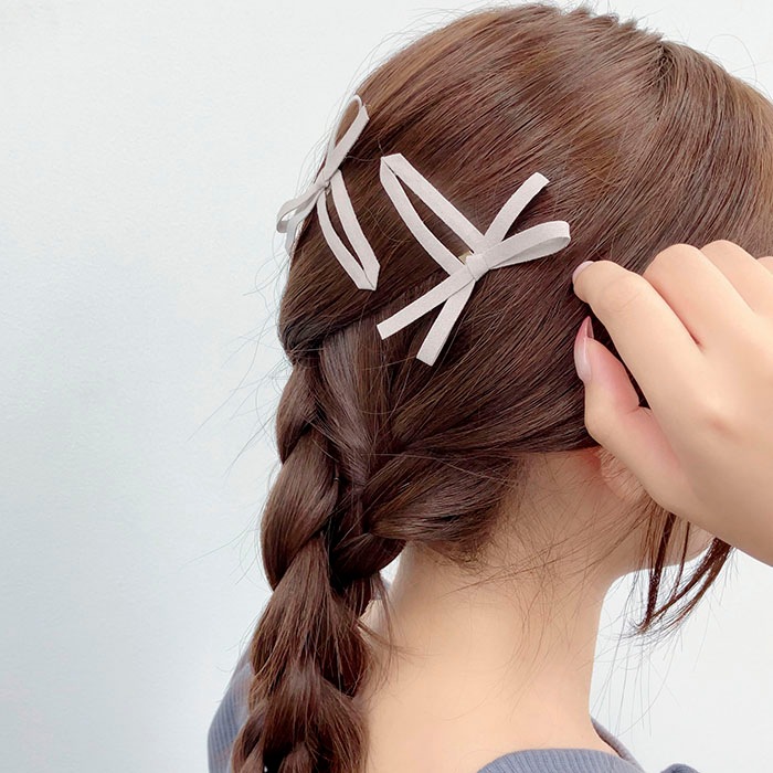 スリーピン スウェード リボン 2個セット | ヘアアクセサリー,ヘアピン 
