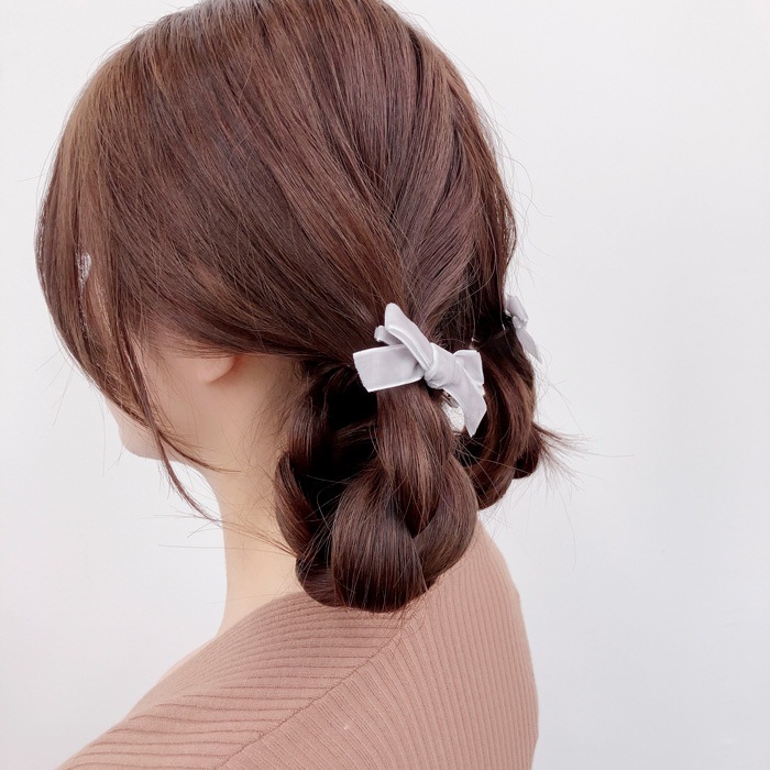 残りわずか】【ブラック完売】ヘアクリップ ベロア リボン 2個セット 