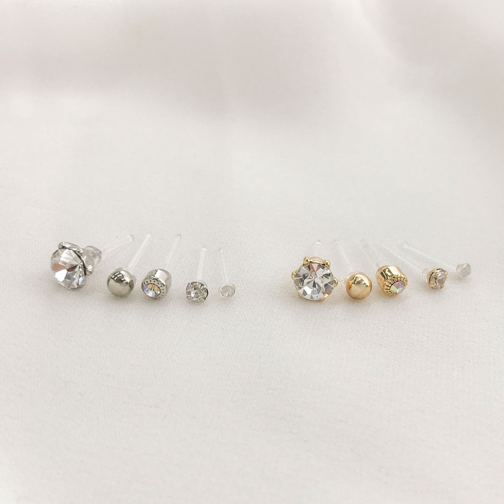 樹脂ピアスセット 5個 メタル×ビジュー | ピアス,セットピアス