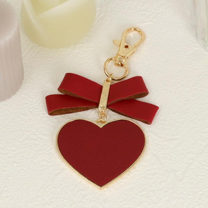 バッグチャーム レザー調 ビッグハート リボン | その他,バッグ