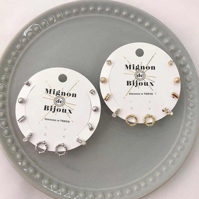 セットピアス 10個 5ペア プチメタル ビジュー サークル ピアス セットピアス ピアス10個セット Mignon De Bijoux Online Shop
