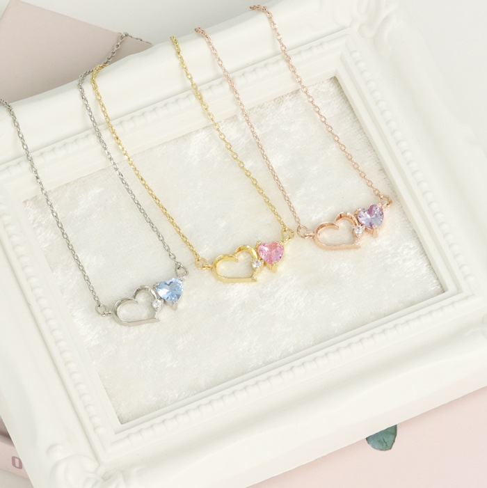 ネックレス オープン カラー ハート キュービック【3color