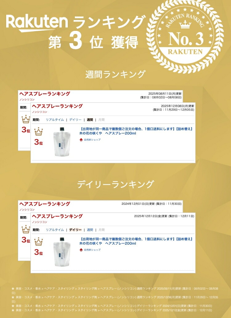 【出荷地が同一商品で複数個ご注文の場合、1個口送料にします】【詰め替え】木の花の咲くや ヘアスプレー200ml