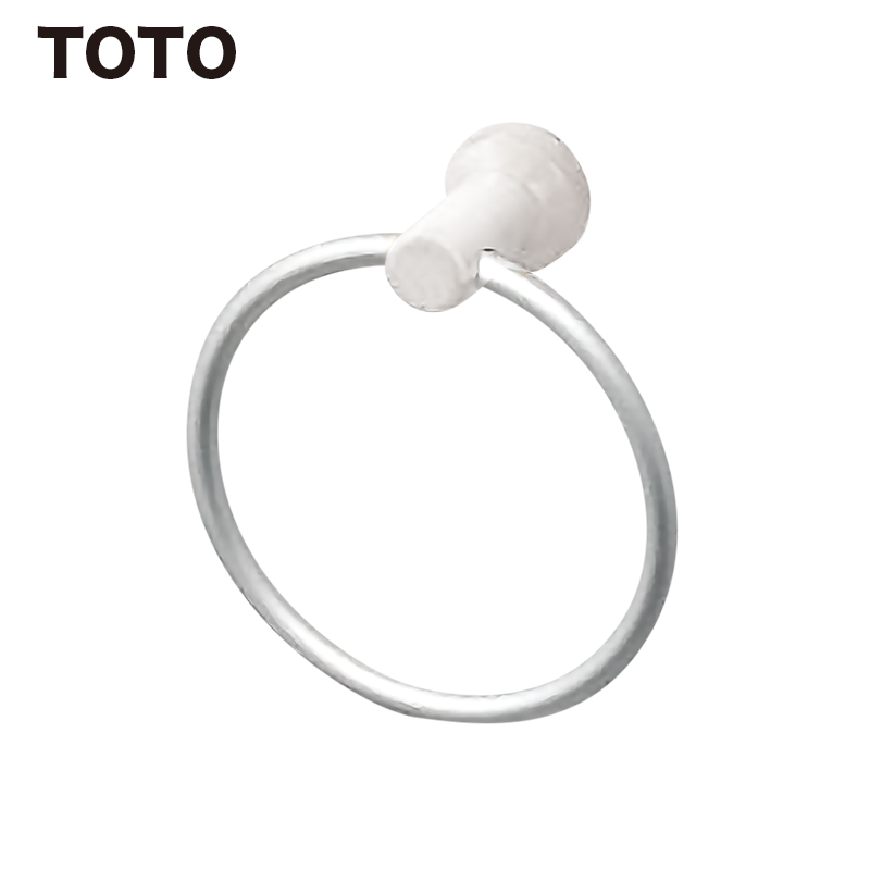 TOTO Towel Ring In White - YT404KR With Natural Maple Bracket, Movable Aluminum Ring