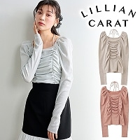 LILLIAN CARAT リリアンカラット ノーカラーフリルツイードジャケット