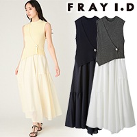 FRAY I.Dフレイ アイディーメタルブローチリブニットコンビフレアワンピース 期間限定10%OFF】FRAY I.D フレイアイディー メタルブローチリブニット