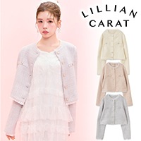 LILLIAN CARAT リリアンカラット ノーカラーフリルツイードジャケット