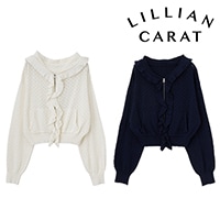 LILLIAN CARAT リリアンカラット ノーカラーフリルツイードジャケット