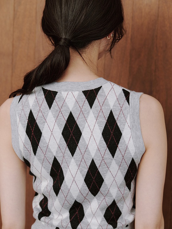 SNIDEL アーガイルニットジレプルオーバー アーガイルカーディガン GRY