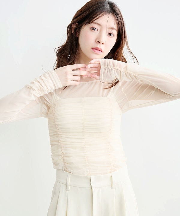トップス coco... COCODEAL ココディール ギャザーチュールレイヤードトップス 76121510