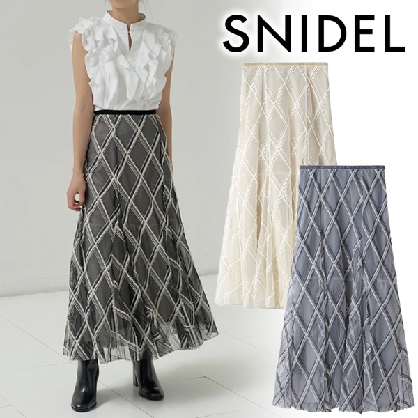 新品【SNIDEL】エンブロイダリー　チェック　チュールスカート　ブルー 新品【SNIDEL】エンブロイダリー チェック チュールスカート ブルー