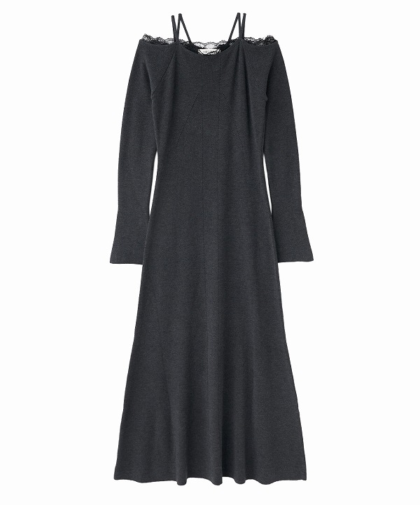 ココディール　即完レースディティールオフショルニットワンピース COCODEAL ココディール レースディティールオフショルニットワンピース