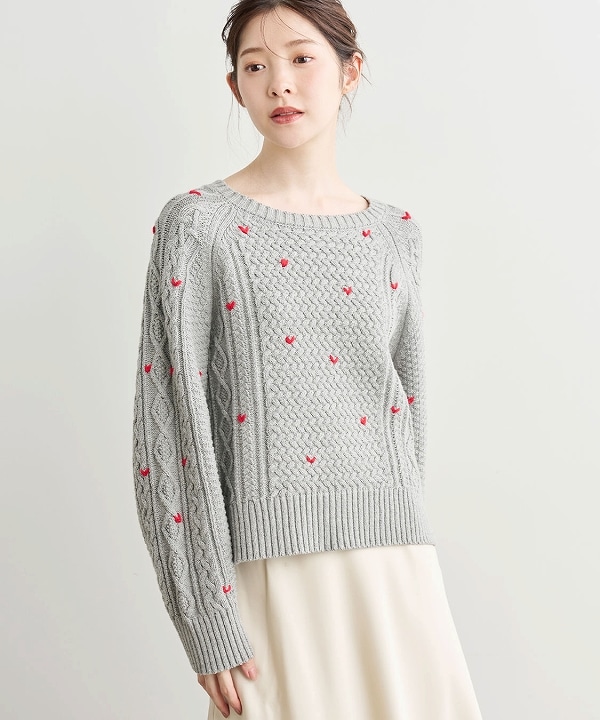 ❥COCÖ　く、ぴ COCODEAL ココディール ハート刺繍ケーブルニット 75731416