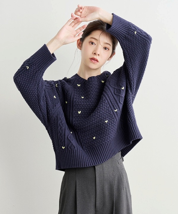 COCODEAL ココディール ハート刺繍ケーブルニット 75731416