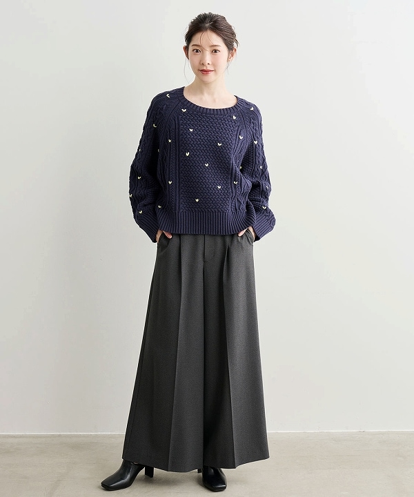 COCODEAL ココディール ハート刺繍ケーブルニット 75731416