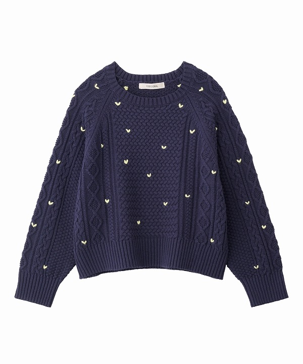 COCODEAL ココディール ハート刺繍ケーブルニット 75731416